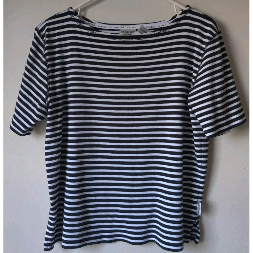 Villager Sport Liz Claiborne Women's Striped Short Sleeve Pullover‎ Top Size M